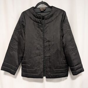 100%satain Black Boho Embroidered Jacket Size Large